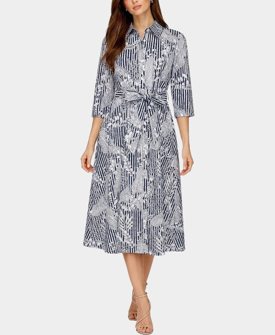 Stripe & Floral Print Midi Dress view 1