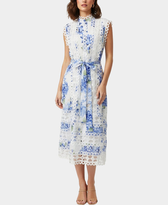 Floral Midi Dress w/ Eyelet Trim view 1