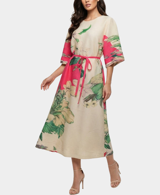 
Floral Print Plisse Pleat Dress in BEIGE MULTI view 1