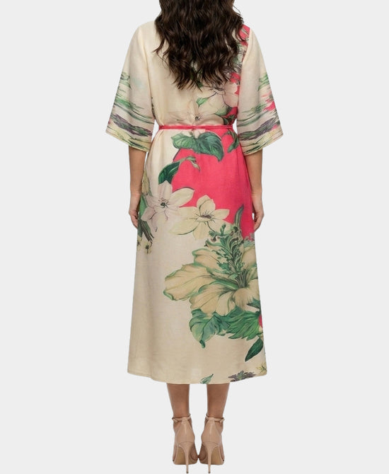 
Floral Print Plisse Pleat Dress in BEIGE MULTI view 2