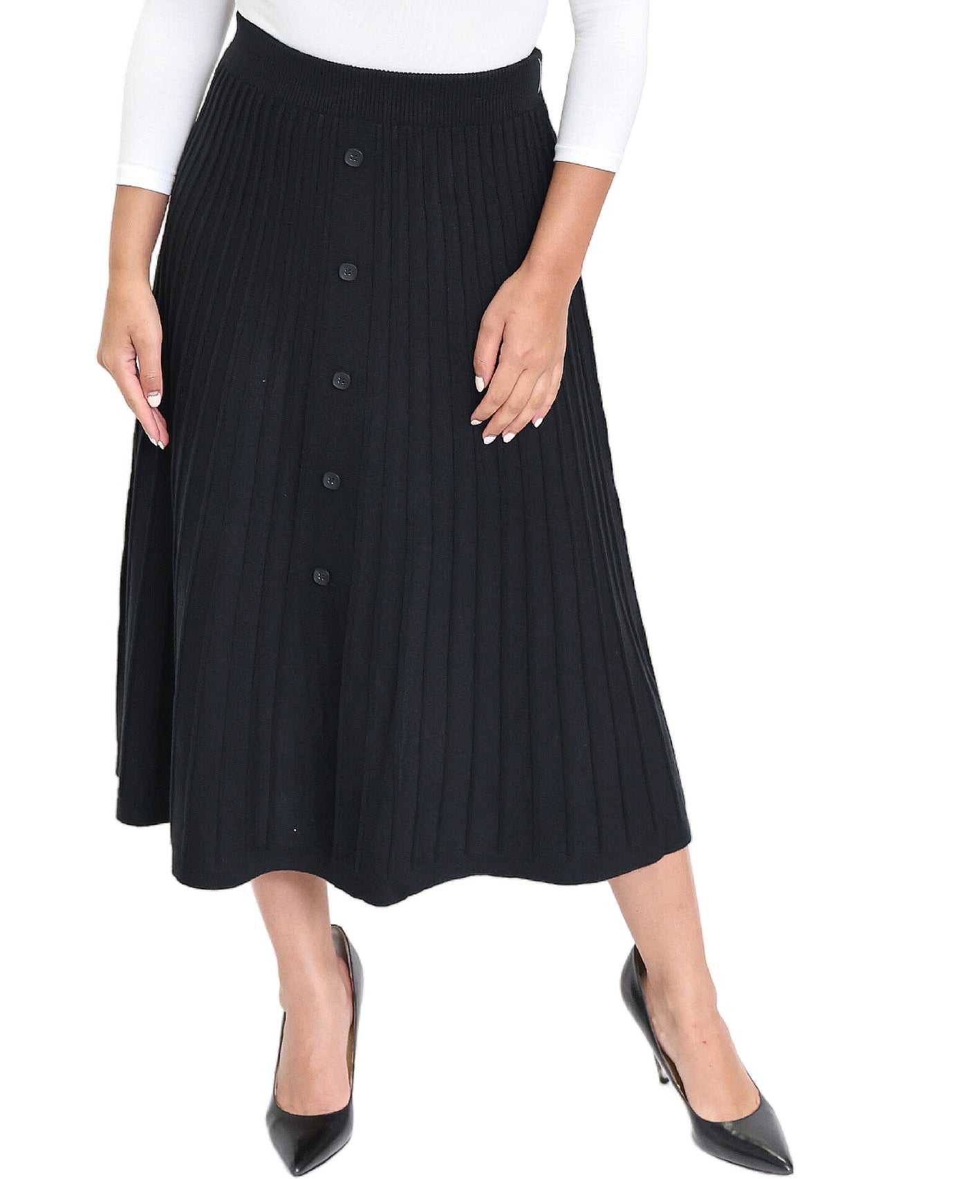 Midi Knit Skirt w/ Buttons image 1