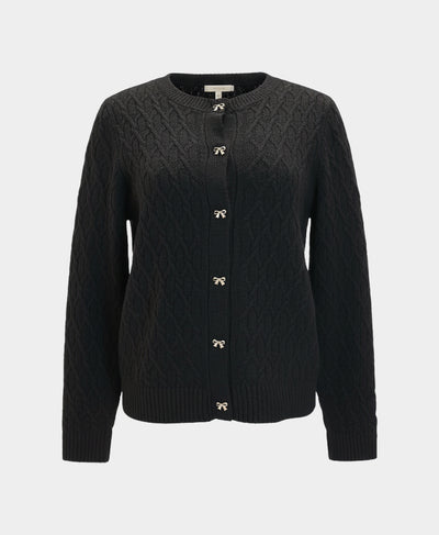 Cable Knit Cardigan Sweater w/ Bow Buttons image 3