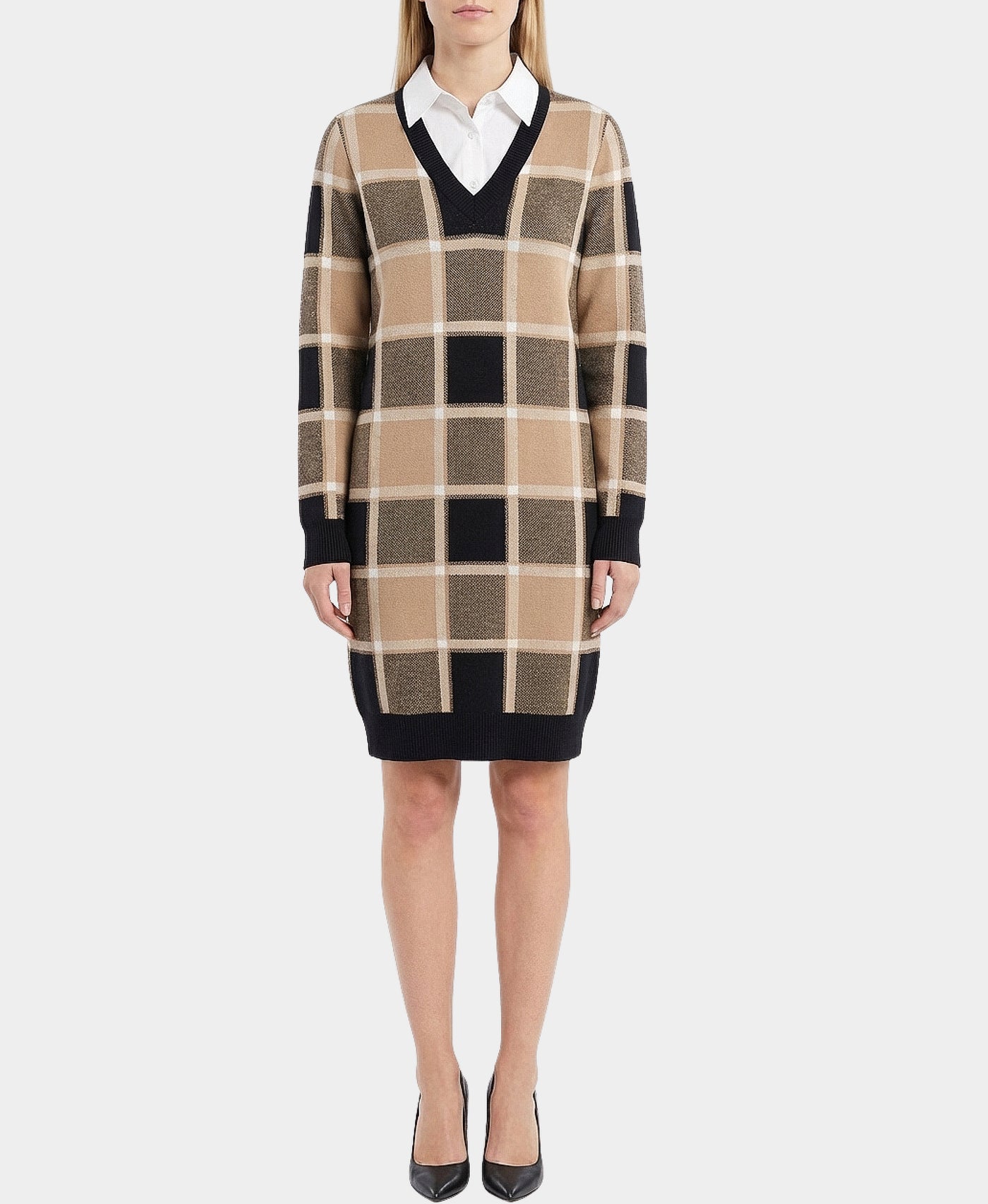 Knit Plaid & Shirt Combo Dress view 1