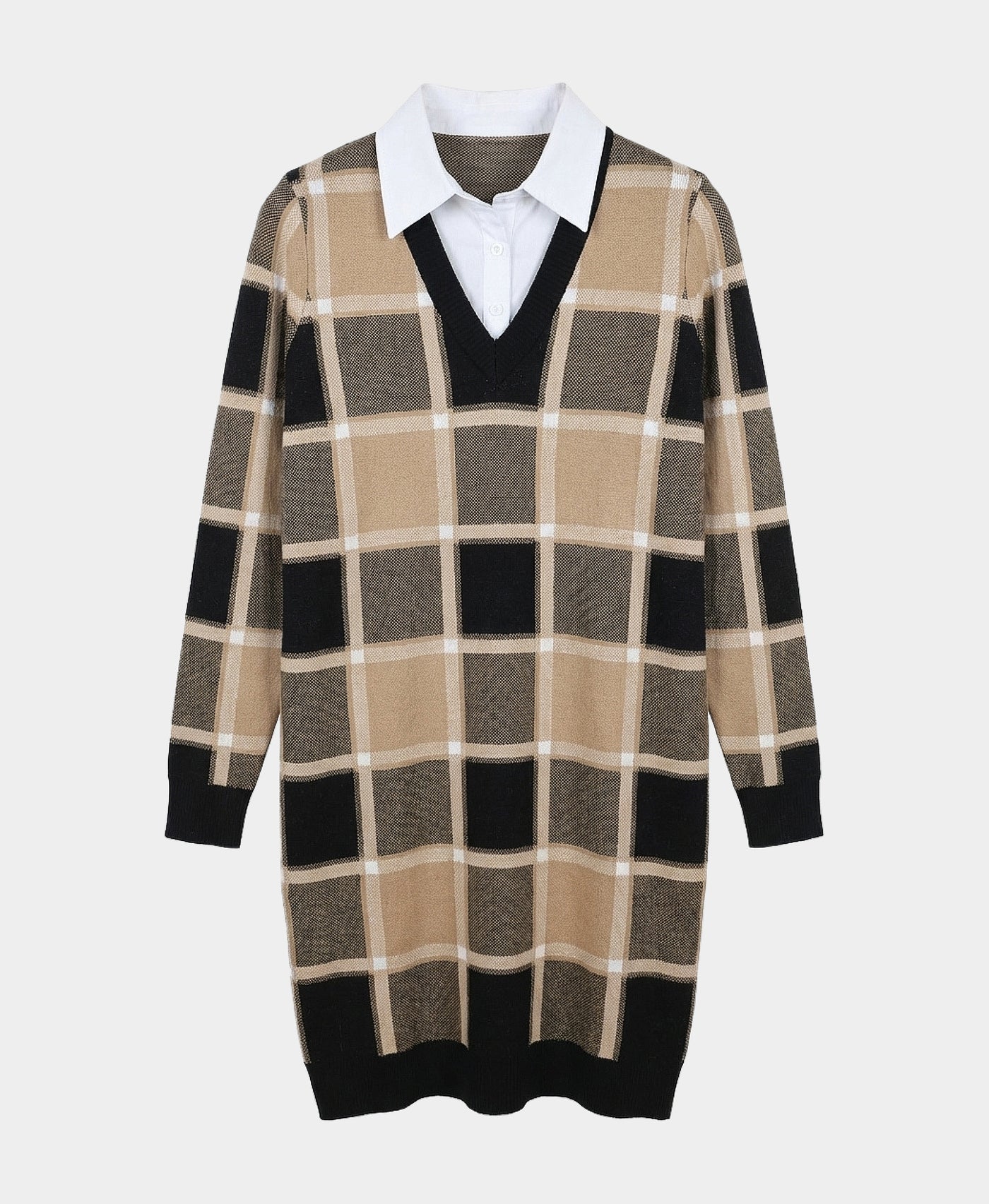 Knit Plaid & Shirt Combo Dress view 3