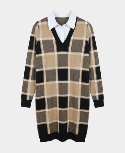 Knit Plaid & Shirt Combo Dress image 3