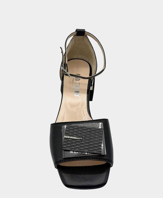 
Leather Heeled Sandal w/ Metal Detail in BLACK view 2
