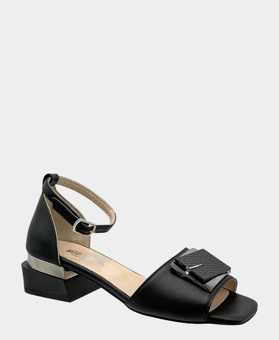 
Leather Heeled Sandal w/ Metal Detail in BLACK view 1