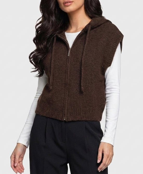 
Hooded Zip Front Sweater Vest in BROWN view 1