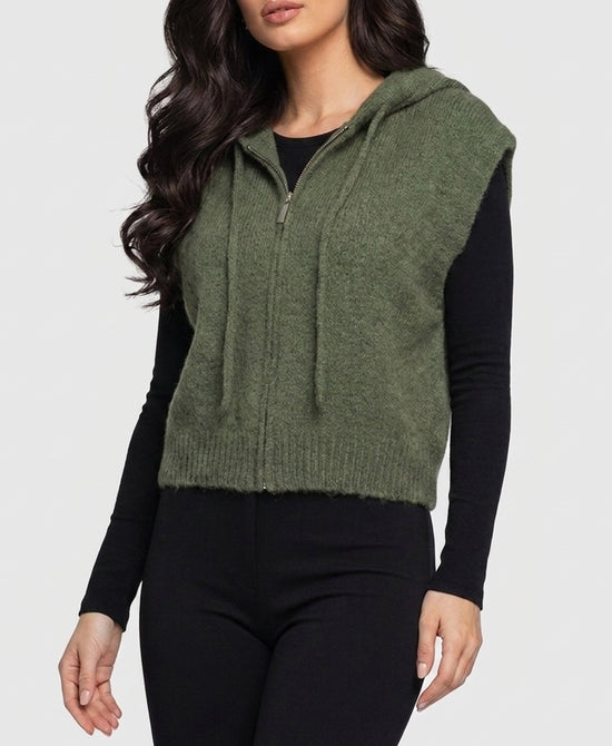 
Hooded Zip Front Sweater Vest in OLIVE view 1
