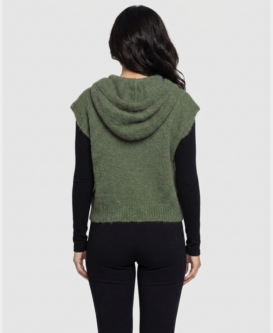 
Hooded Zip Front Sweater Vest in OLIVE view 2