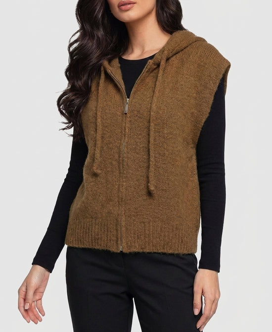 
Hooded Zip Front Sweater Vest in CAMEL view 1