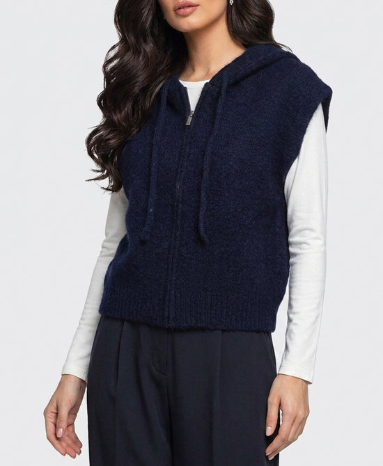 
Hooded Zip Front Sweater Vest in NAVY view 1