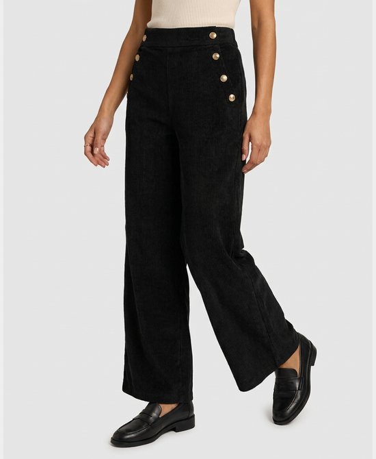 
Corduroy Pants w/ Buttons in BLACK view 1