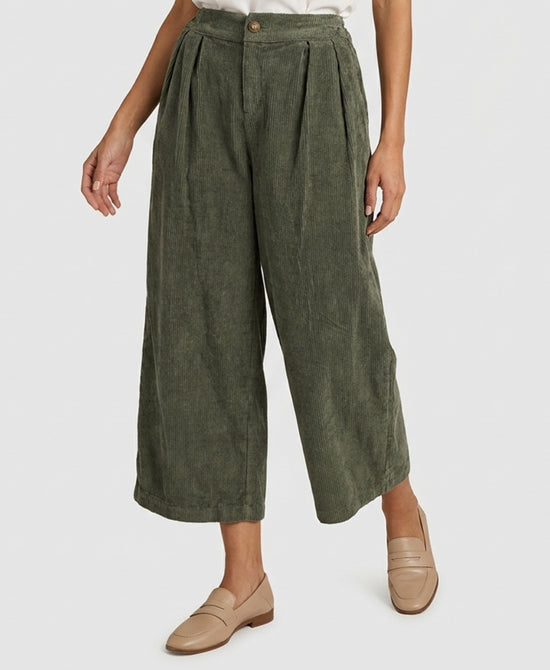 
Pleated Corduroy Pants in OLIVE view 1