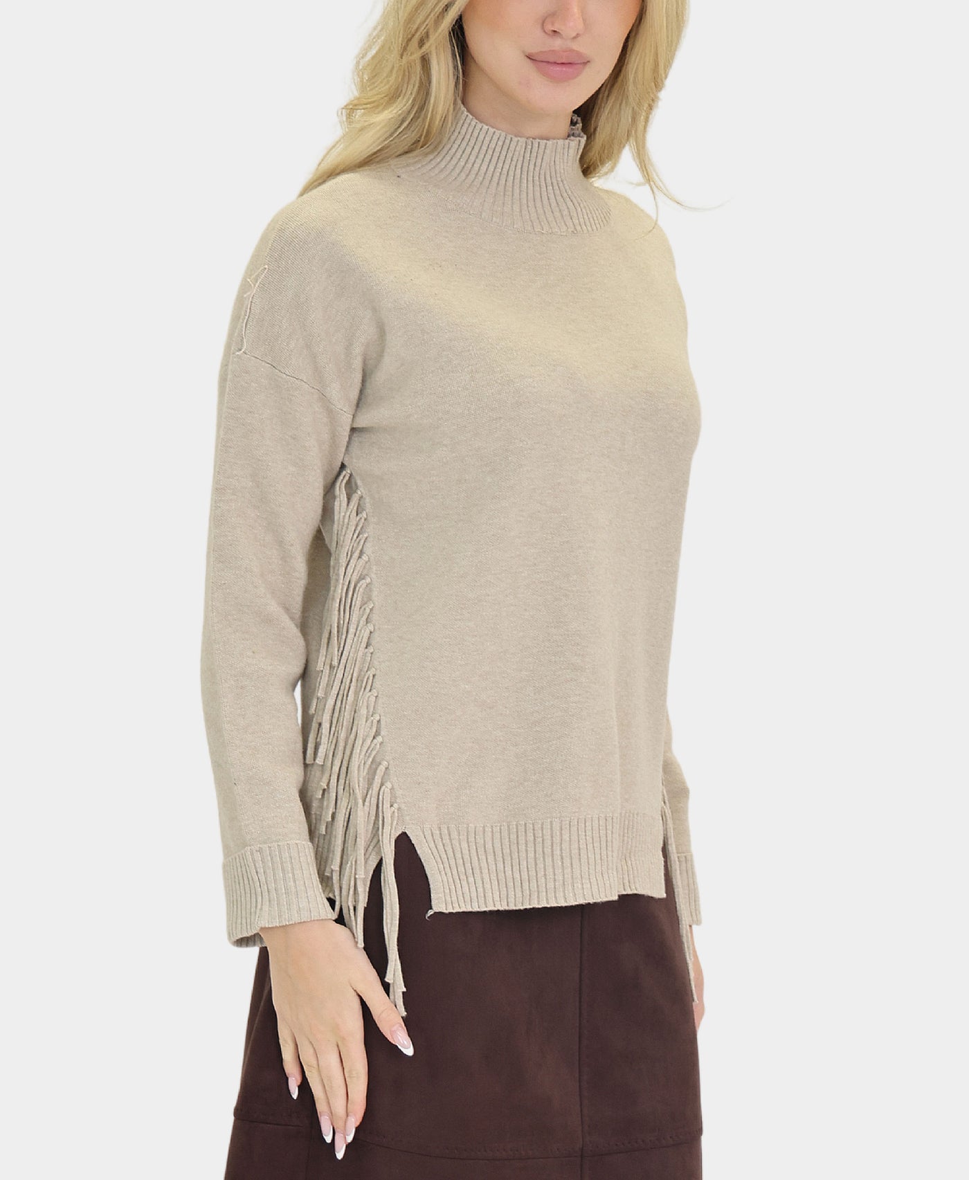 Mock Neck Sweater w/ Fringe view 1