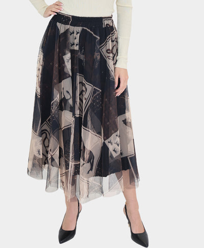 Horse & Plaid Tulle Midi Skirt image 1