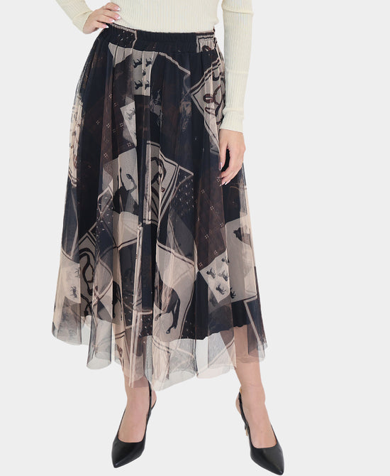 Horse & Plaid Tulle Midi Skirt view 