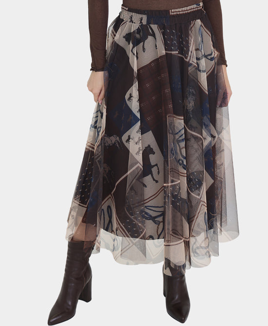 Horse & Plaid Tulle Midi Skirt view 