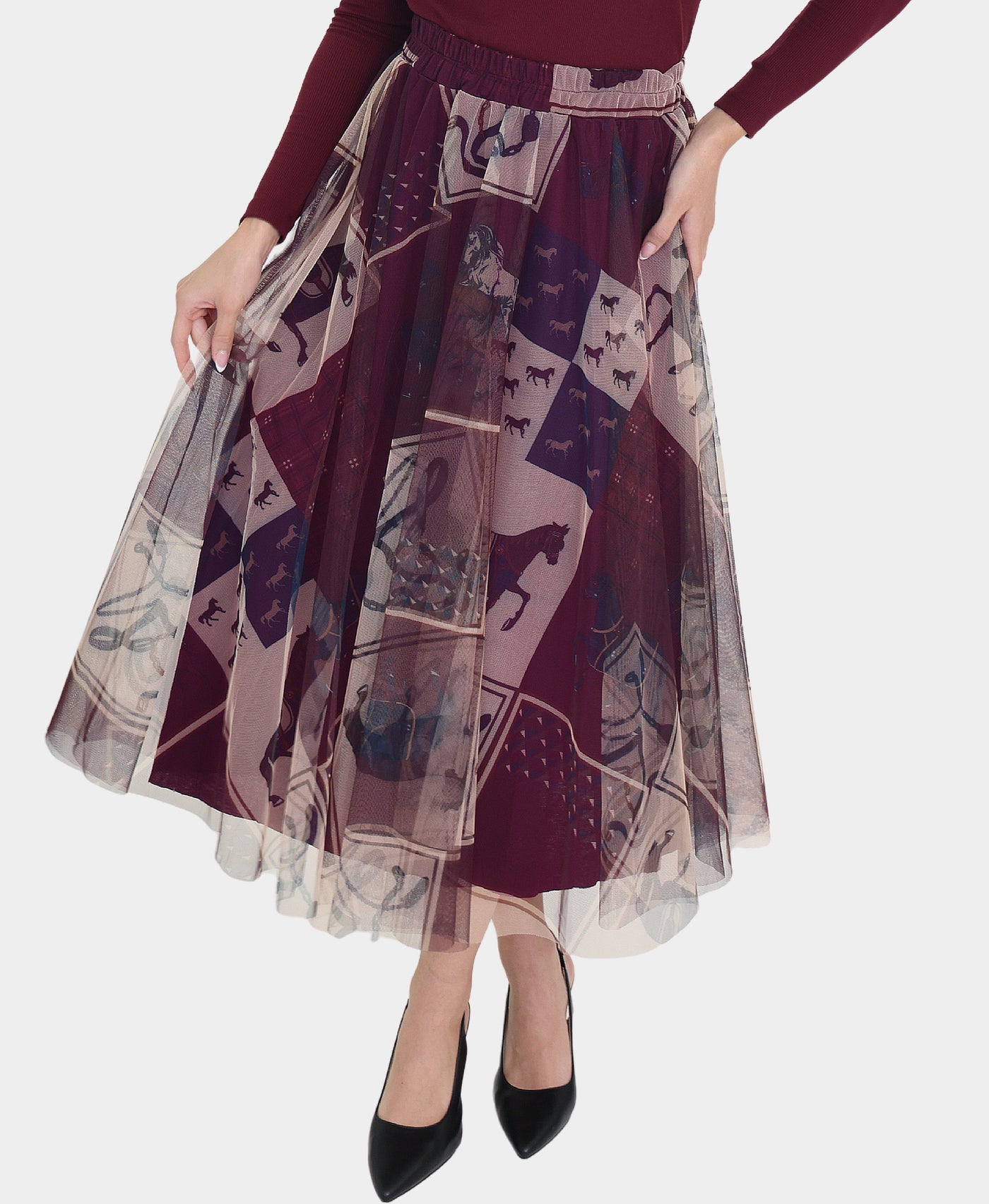 Horse & Plaid Tulle Midi Skirt view 1