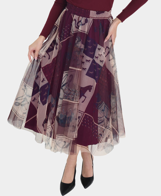 Horse & Plaid Tulle Midi Skirt view 