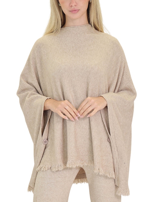 Oversized Knit Poncho w/ Fringe Trim view 