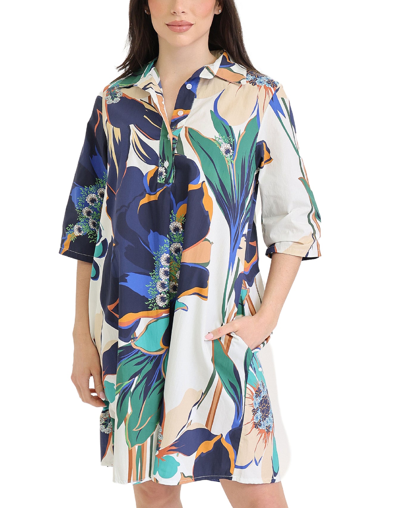 Floral A-Line Shirt Dress view 1