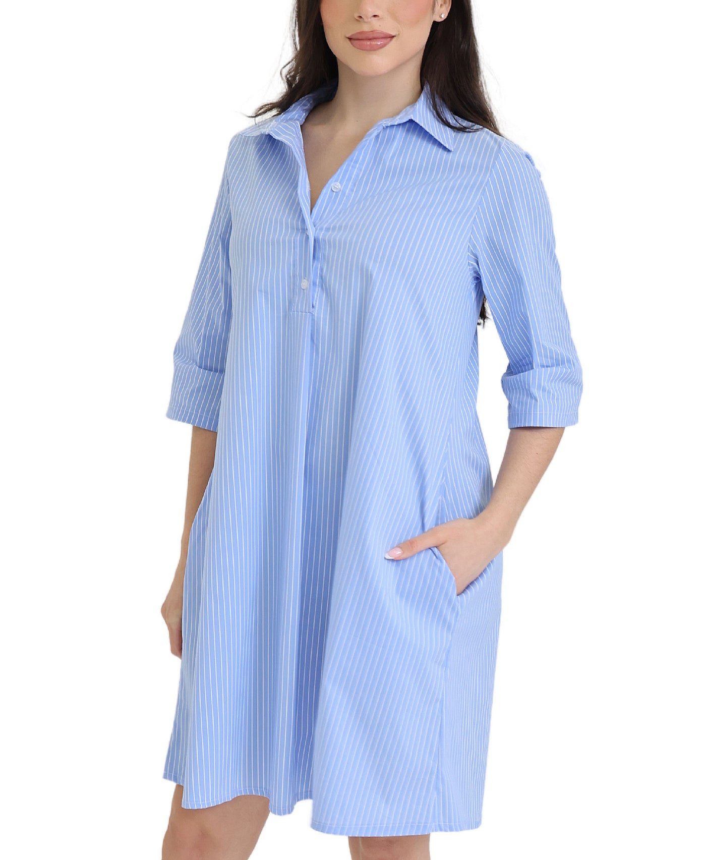 Striped A-Line Shirt Dress view 1