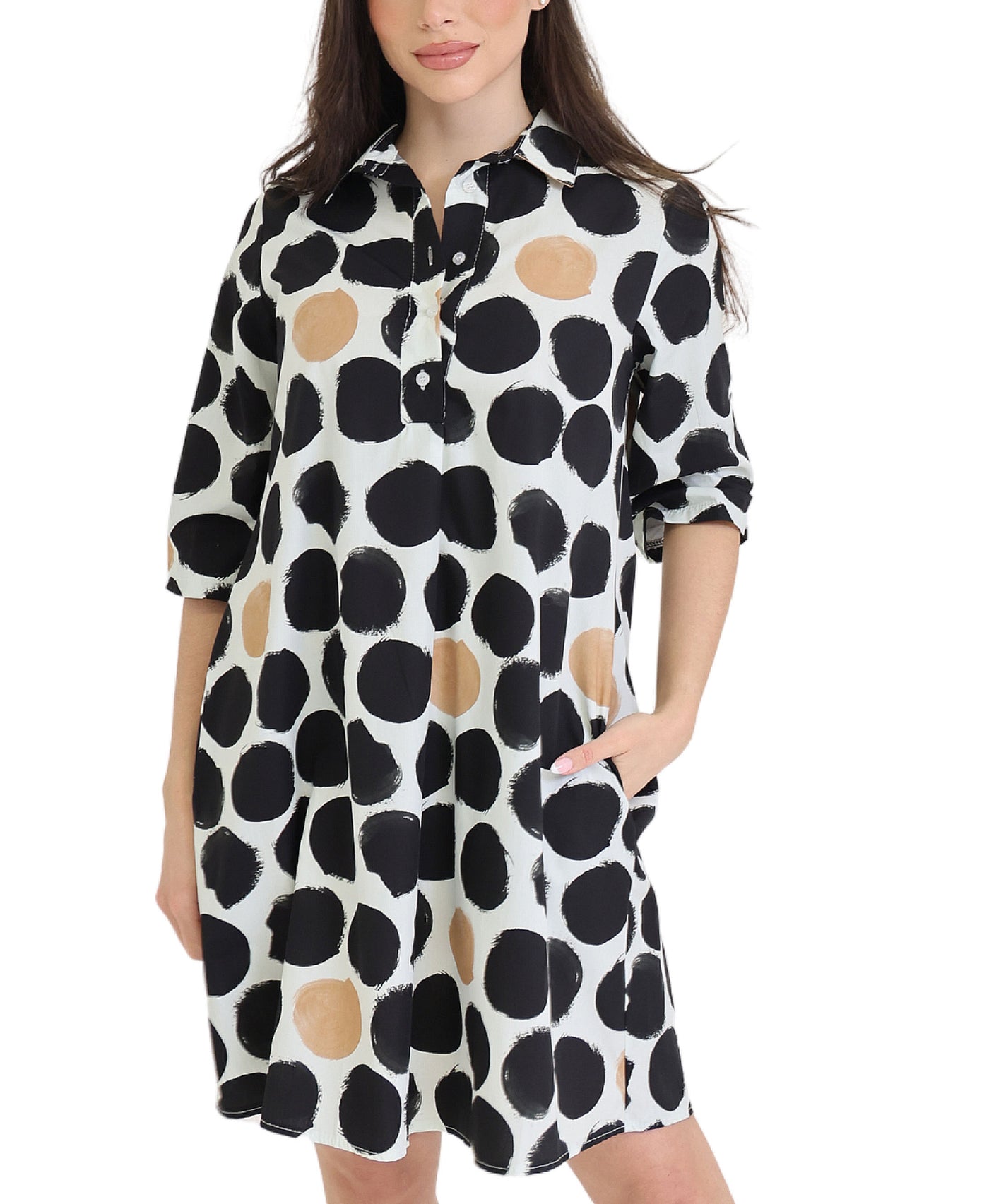 Polka Dot A-Line Shirt Dress view 1