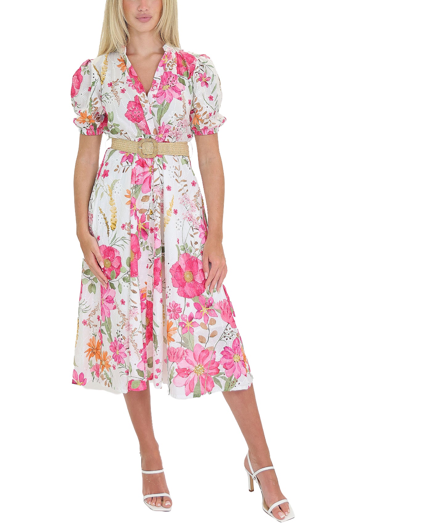 Floral Print Eyelet Midi Dress view 1