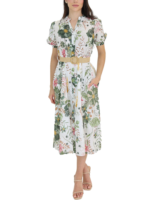 Floral Print Eyelet Midi Dress view 