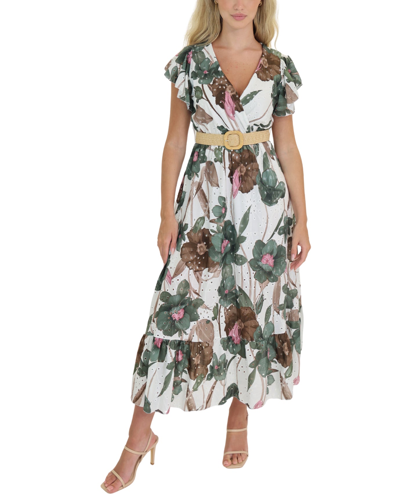 Floral Print Eyelet Midi Dress view 1