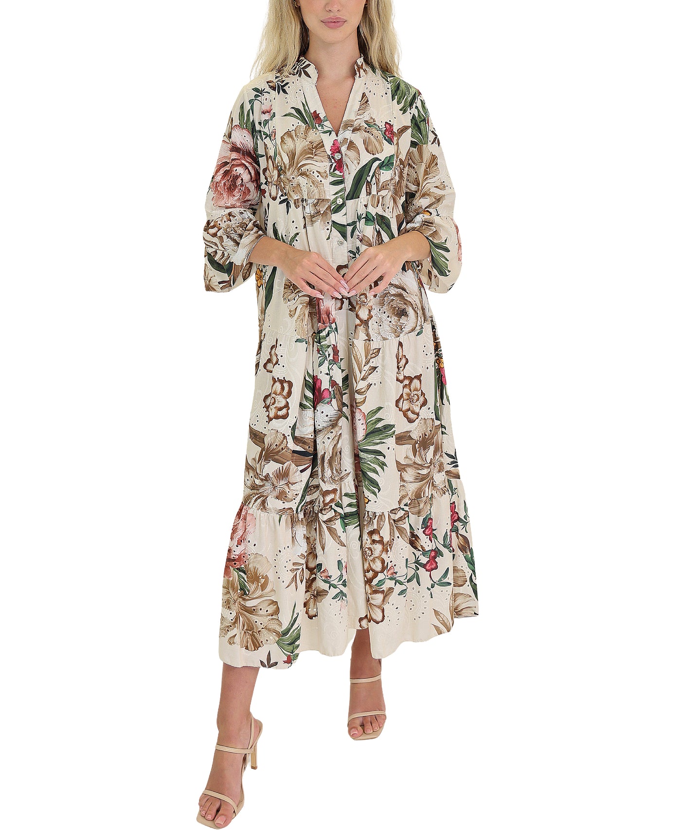 Floral Print Eyelet Midi Dress view 1