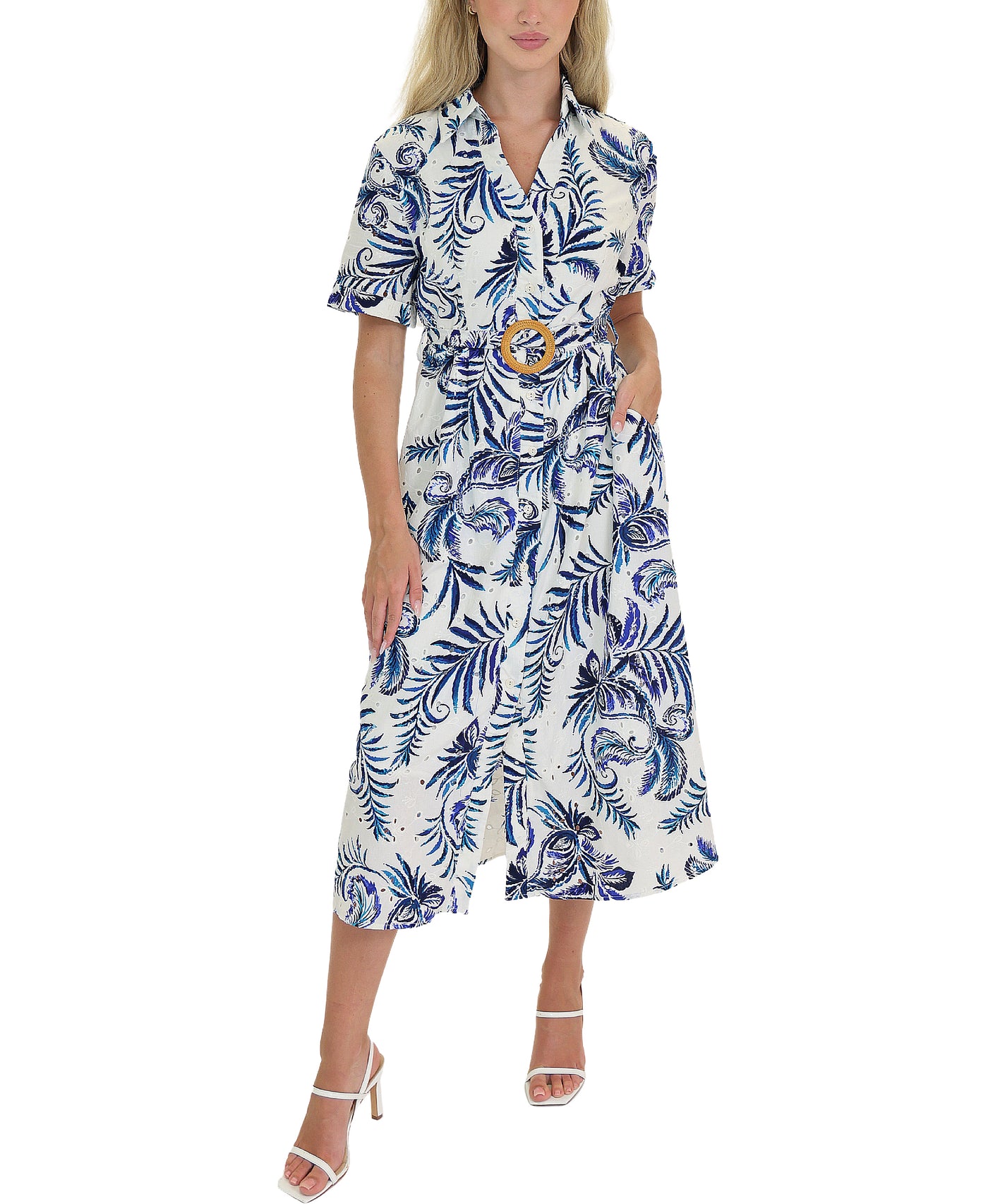 Printed Eyelet Midi Dress view 1