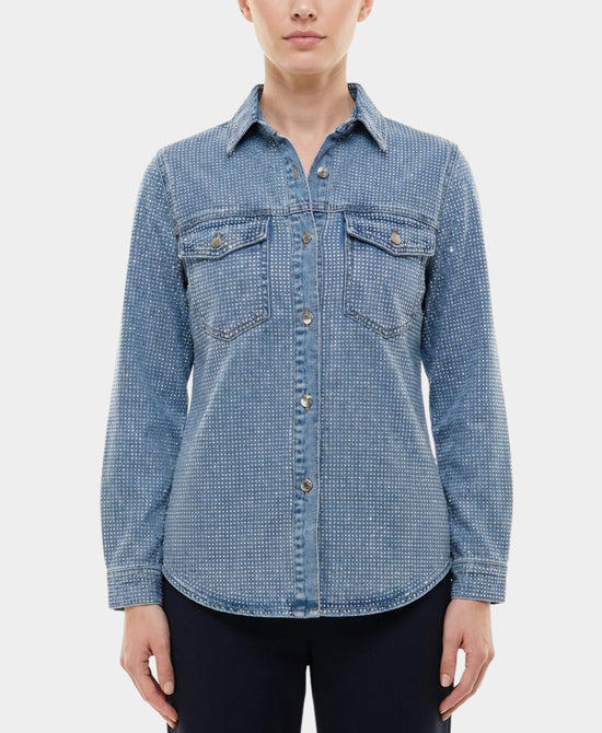 Denim Shacket w/ Crystals view 1