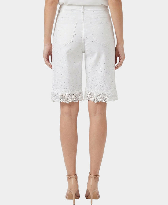 
Lace Trim Denim Bermuda Shorts w/ Crystals in WHITE view 2