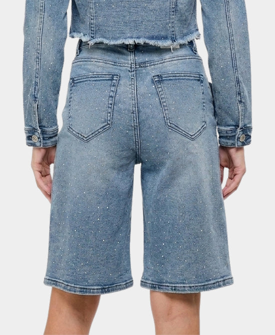 
Bermuda Shorts w/ Rosette & Crystals in MEDIUM WASH view 2