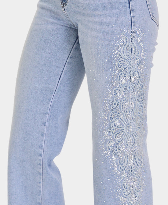 Jeans w/ Embroidered Side & Crystal Detail view 2
