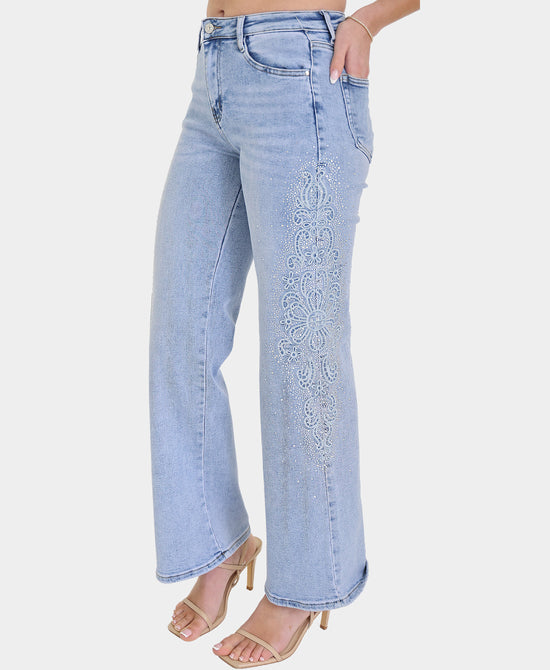 Jeans w/ Embroidered Side & Crystal Detail view 1