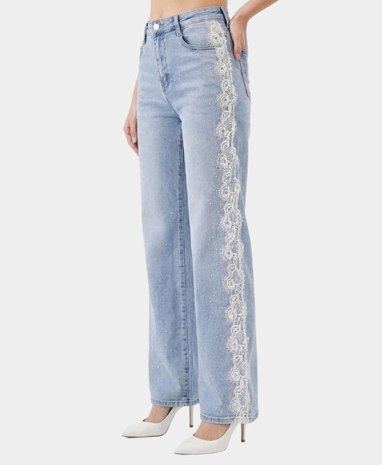 Jeans w/ Lace Side & Crystal Detail view 2