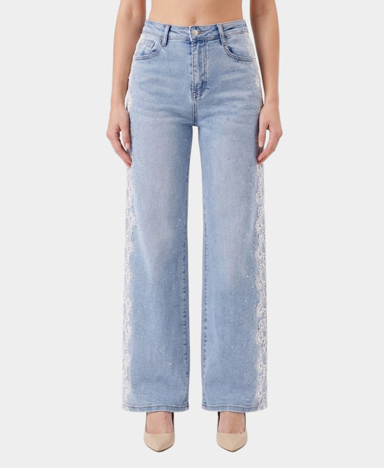 Jeans w/ Lace Side & Crystal Detail view 1
