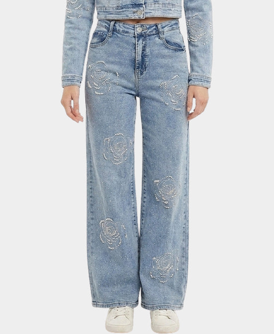 
Jeans w/ Pearl & Crystal Detail in MEDIUM WASH view 1