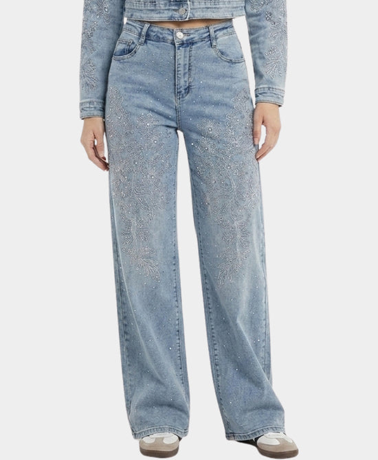 
Jeans w/ Embroidered Flower Detail & Crystals in MEDIUM WASH view 1
