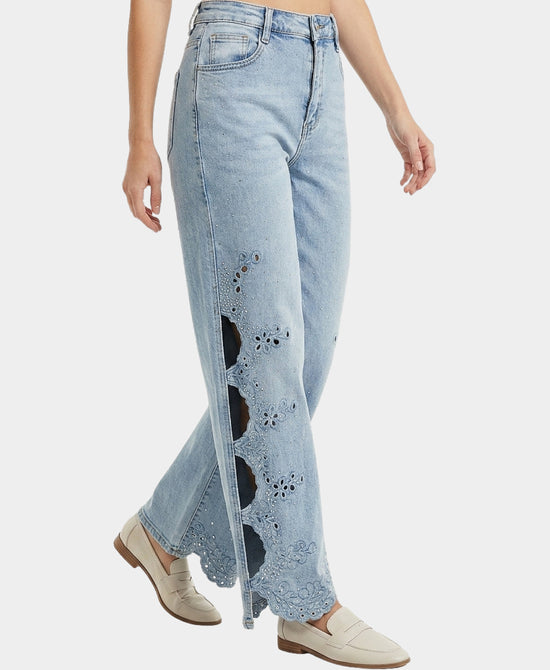 
Jeans w/ Embroidered Detail & Crystals in LIGHT WASH view 1