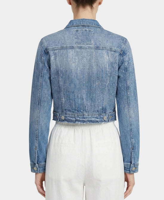 Cropped Denim Jacket w/ Crystals view 2