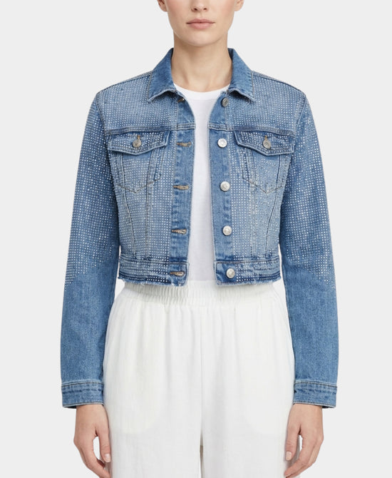 Cropped Denim Jacket w/ Crystals view 1