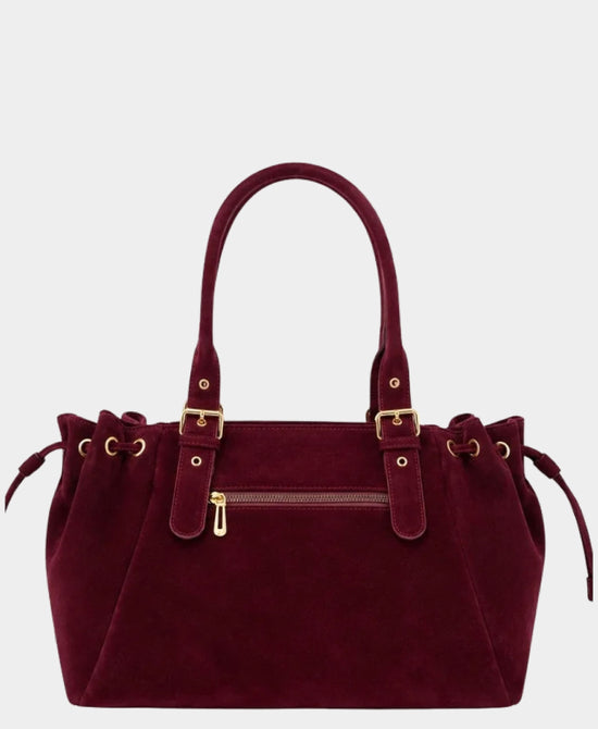 
Faux Suede Satchel Buckle Handbag in BURGUNDY view 2