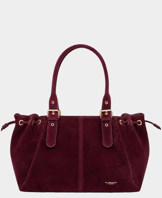 
Faux Suede Satchel Buckle Handbag in BURGUNDY view 1