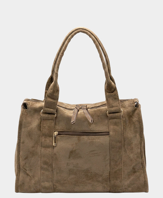 
Faux Suede Satchel Handbag in TAUPE view 2