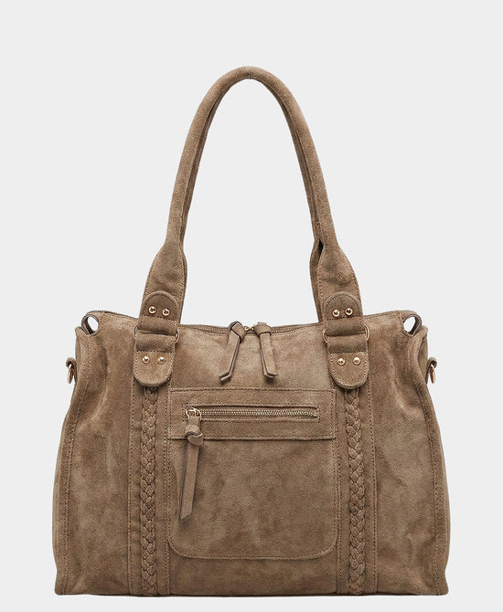 
Faux Suede Satchel Handbag in TAUPE view 1