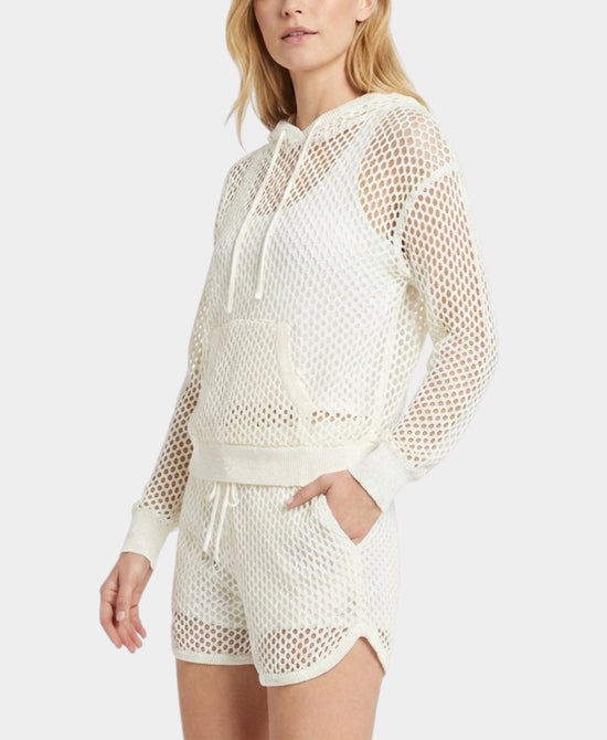 
Crochet Swim Cover Up Hoodie & Short - 2 Pc Set in CREAM view 1